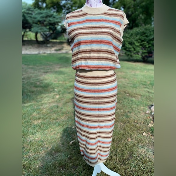 Minnie Rose Cotton Cashmere Striped Midi Skirt (skirt only) (read description) - Picture 7 of 16